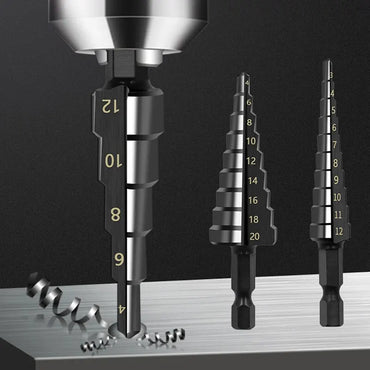 3-Pack HSS Step Drill Bits 3-12mm (0.12-0.47 in), 4-12mm (0.16-0.47 in), 4-20mm (0.16-0.79 in) Nitride Black Hex Shank Hole Cutter for Metal Wood Plastic