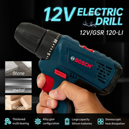 12V Cordless Electric Drill Driver Compact Rechargeable Hand Drill & Screwdriver for Home DIY