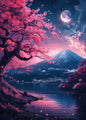 Pink City Asian Travel Japanese Cherry Blossoms At Mount Fuji Poster Light Prints Canvas Painting Wall Pictures Home Room Dec