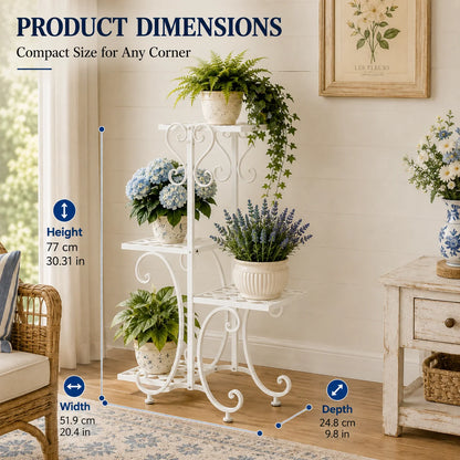 4-Tier Metal Corner Plant Stand with Adjustable Feet