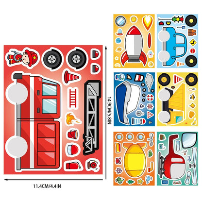8/16/24PCS Cartoon Transportation Car Face Changing Puzzle Stickers DIY Decoration Guitar Helmet Notebook Stationery Stickers