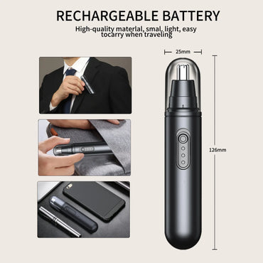 Rechargeable Electric Nose Hair Trimmer for Men — Portable Nose, Ear & Eyebrow Groomer with USB-C