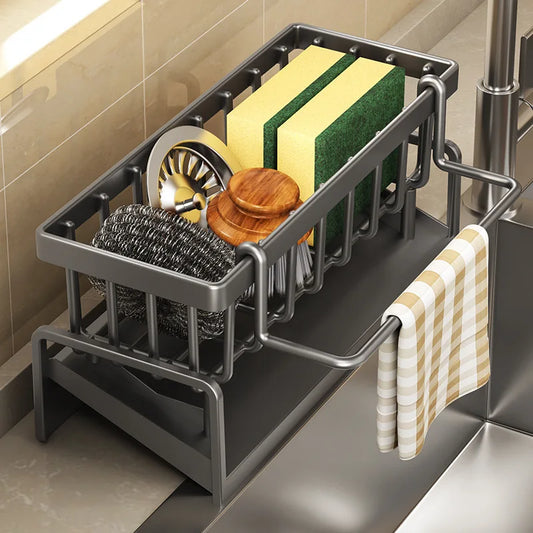 Tap-Mounted Kitchen Sink Spice Shelf with Drainage Rack, Space-Saving Sink Organizer