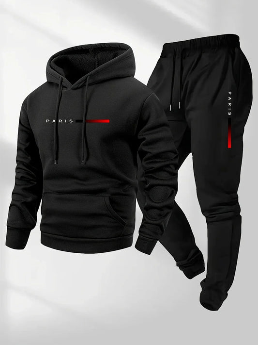 Men's Fleece Hoodie & Jogger Set – Letter Print Pullover Tracksuit for Fall Winter Casual Sportswear