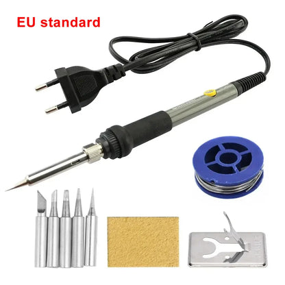 60W Adjustable Temperature Soldering Iron with EU Plug – Rotary Control & Replaceable Tips for DIY Electronics Repair