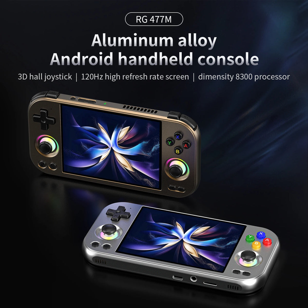 Anbernic RG 477M Handheld Gaming Console - Dimensity 8300, 4.7" 120Hz, Android 14, Hall Joysticks, 5300mAh, Wi-Fi 6E
