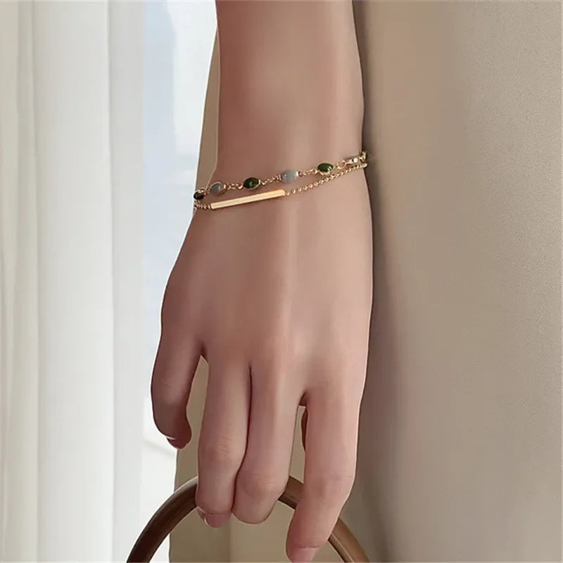 Double Layered Crystal Charm Bracelet for Women – Adjustable Beaded Gold Copper Alloy Jewelry Gift