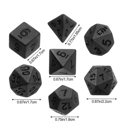 7-Piece Black Polyhedral Dice Set for D&D TRPG Tabletop RPG, Board & Card Games