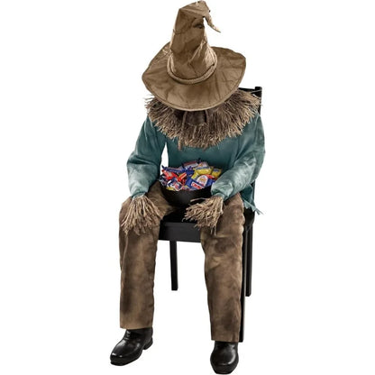 Sitting Scarecrow Animatronic Halloween Prop with Pop-Up Motion