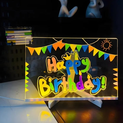 LED Acrylic Message Board – Rewritable Glowing Drawing & Message Lamp with 7 Color Pens