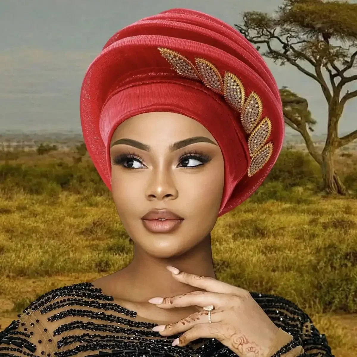 African Elegant Pleated Leaf Turban Hat - Chiffon Head Wrap, 5 Colors, All Seasons, Women & Unisex