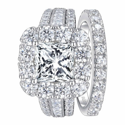 Newshe 925 Sterling Silver Halo Bridal Ring Set – Princess Cut CZ Engagement & Wedding Rings for Women