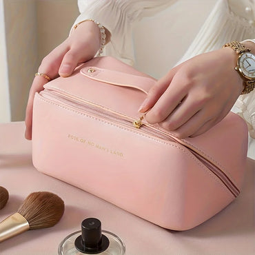 Luxury PU Leather Makeup Organizer Cosmetic Bag – Women's Travel Toiletry Case with Zipper
