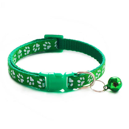 Adjustable Cat Collar with Bell and D-Ring, Dog-Print Rope Necklace, Multiple Colors