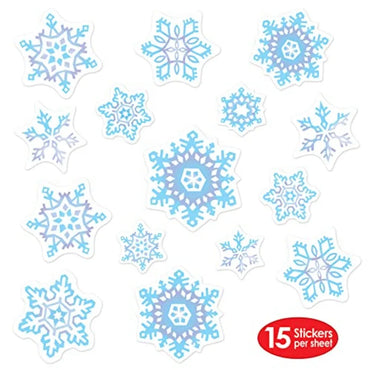 Snowflake Stickers for Winter Decor | Blue Grey White Pack of 60