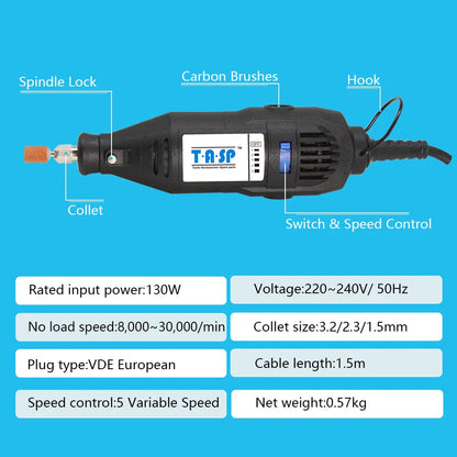 130W Electric Rotary Tool Kit – Variable Speed Mini Drill Engraver with 175-Piece Accessory Set