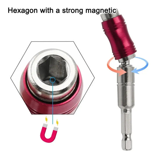 Red Curved Magnetic Hex Extension Bit Holder - Universal Drill and Screwdriver Adapter