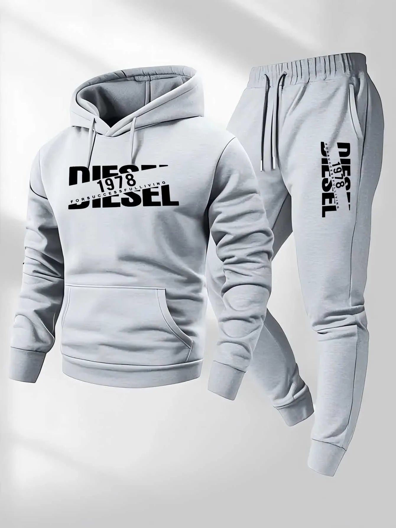 Men's Hooded Tracksuit Two-Piece Set – Casual Hoodie & Pants for Autumn/Winter