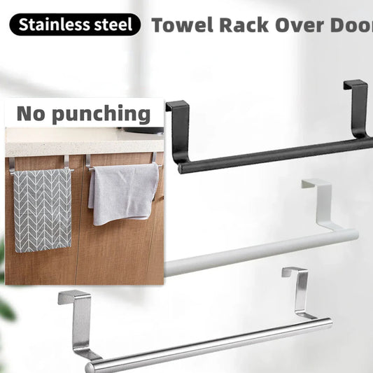 Over-Door Stainless Steel Towel Rack – Hanging Towel Bar for Bathroom & Kitchen Cabinets, 23.5 x 6.2 cm (9.25 x 2.44 in) or 36 x 6.2 cm (14.17 x 2.44 in), 1/2-Pack