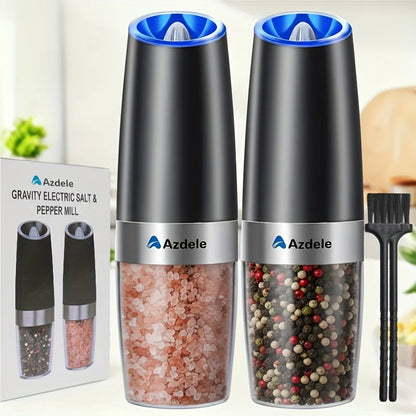 Electric Salt & Pepper Grinder Set – 2-Pack, Gravity-Sensing, LED Light, One-Hand Operation