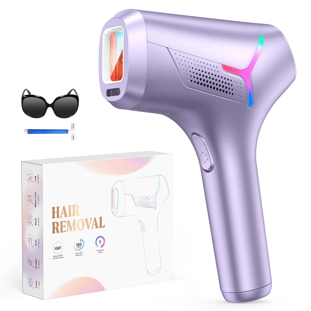 IPL Hair Removal Device – 990,000 Flashes, 9 Energy Levels, Painless Permanent Hair Removal for Women & Men, Face, Body & Bikini, US/EU/UK Plug