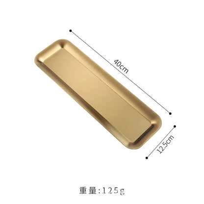 Korean Version of 304 Stainless Steel Rectangular Plate, 40cm Strip Plate, Thick Golden Sushi Plate, Barbecue Plate, Flat Plate