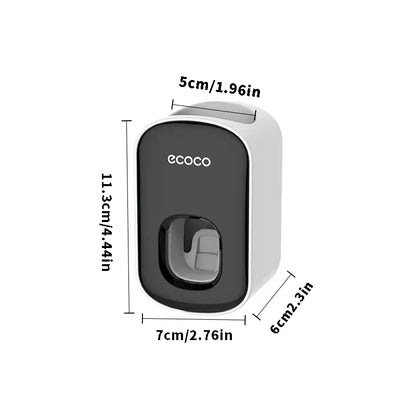 Automatic Wall-Mounted Toothpaste Dispenser with Toothbrush Holder — Suction Adhesive, Black/Gray
