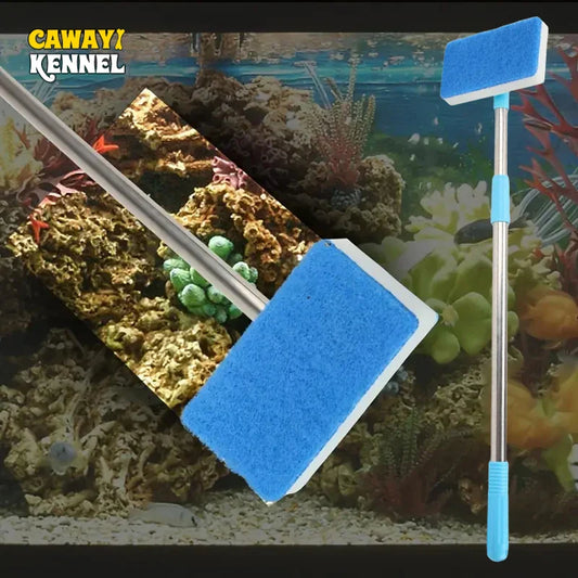 Telescopic Aquarium Algae Scrubber 180° Adjustable Double-Sided Sponge Brush for Fish Tanks & Glass, 21.7–37.4 in (55–95 cm)