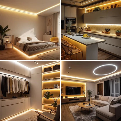 A-Convey 24V COB LED Strip Lights – Dimmable 2700K–6500K, Bluetooth App & RF Remote, 5M or 10M, Cuttable for Kitchen, Cabinet & Home Decor