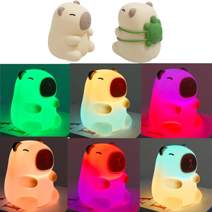 Capybara & Mango LED Night Light for Kids — Touch Sensor Rechargeable USB Dimmable RGB Lamp with Timer