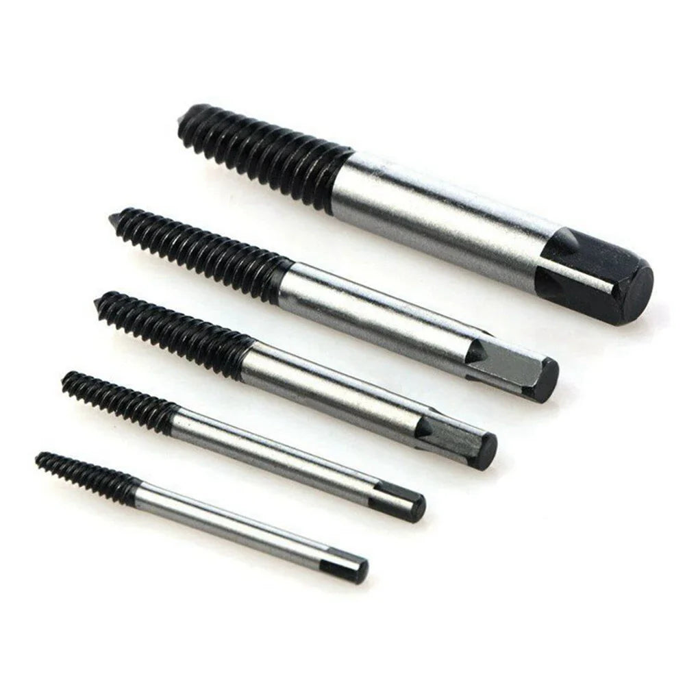 5-Piece Screw Extractor & Center Drill Guide Set – Broken Bolt and Damaged Screw Remover (1/8, 1/4, 5/16, 7/16, 9/16 in / 3.2–14.3 mm)