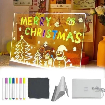 LED Acrylic Message Board – Rewritable Glowing Drawing & Message Lamp with 7 Color Pens