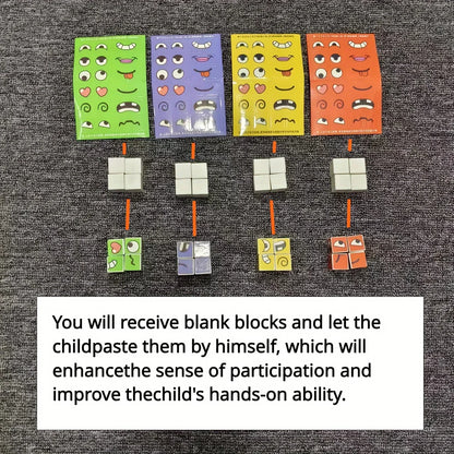 Kids Face-Change Cube Game – Montessori Expression Puzzle Building Blocks for Early Learning