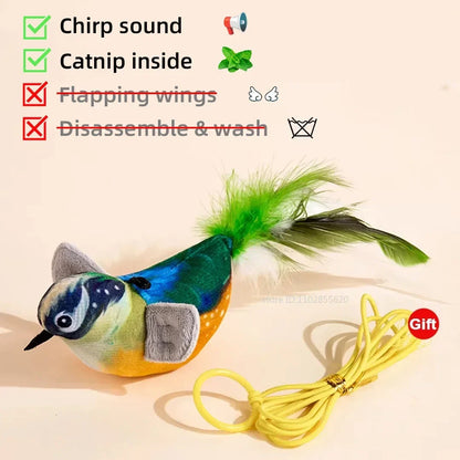 Rechargeable Interactive Cat Toy – Touch-Activated Chirping Flapping Bird Plush with Catnip