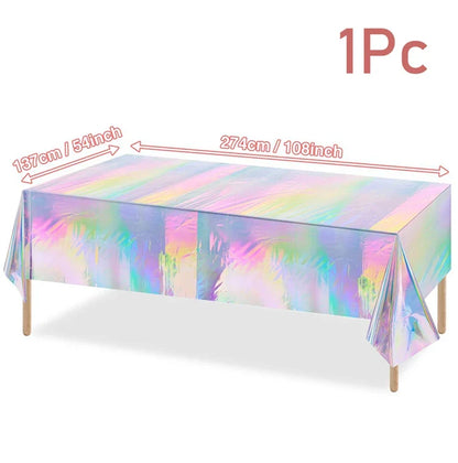 Iridescence Laser Aluminum Film Tablecloth Table Cover Happy Birthday Party Decortion Kids Baby Shower Decor Tablecloth Supplies