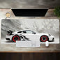 Large Extended Gaming Mouse Pad – White Sports Car Design, Anti-Slip Rubber Base Desk Mat for Gamers & Office