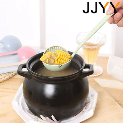 2-in-1 Long Handle Slotted Spoon Strainer - Plastic Soup Ladle for Hot Pot & Kitchen