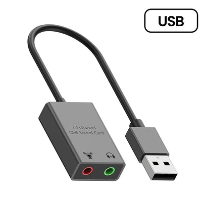 USB/USB-C to 3.5mm External Sound Card Adapter — Mic & Headphone for Laptop, MacBook, PC