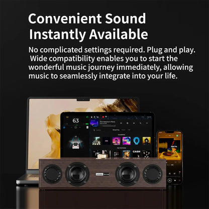 Retro Dual-Mode Bluetooth & Wired Wooden Multimedia Speaker — USB Subwoofer for TV, PC & Mobile