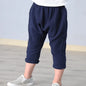 Kids Cotton Pleated Ankle-Length Pants – Toddler Boys Girls Casual Harem Trousers with Elastic Waist