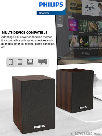 Bluetooth 5.3 HiFi Speaker 2.0 Stereo USB Powered Wooden Subwoofer for PC & Mobile