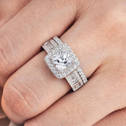 Newshe 925 Sterling Silver Bridal Ring Set – Princess Cut AAAAA Cubic Zirconia, 3.5ct, Rhodium Plated, Nickel-Free, Sizes 5–13 – Wedding & Engagement