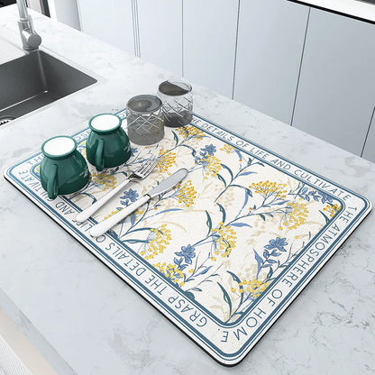 Absorbent Diatom Mud Dish Drying Mat – Non-Slip Quick-Dry Kitchen & Bathroom Drain Pad