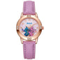 Girls Cartoon Leather Strap Watch with Rhinestone Dial — Rose Gold Cute Kids Watch