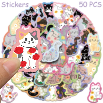 50pcs Cartoon Cute Cat Stickers Decals For Laptop Scrapbook Luggage Guitar Helmet DIY Graffiti Aesthetic Stickers Creative Gifts