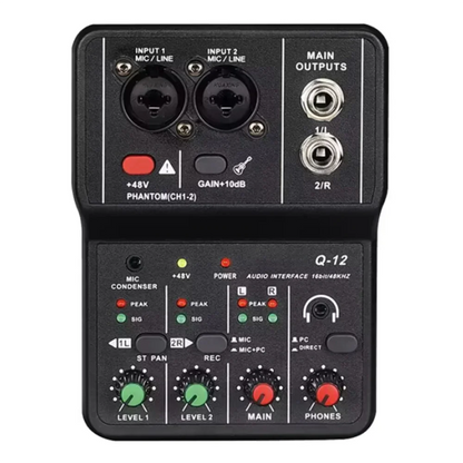2-Channel Portable USB Audio Interface Mixer – Mini Sound Card for Guitar Recording, Studio Singing & Live Streaming