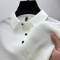 Men's Business Casual Short-Sleeve Polo Shirt – Breathable Solid Bone Flower Design