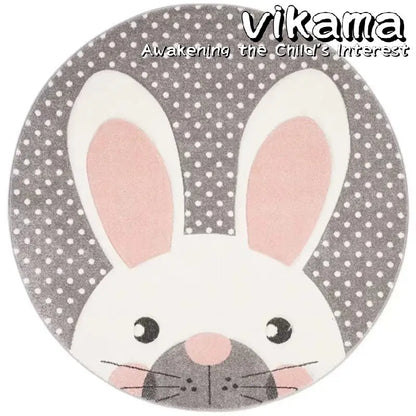 VIKAMA Cartoon Animal Imitation Cashmere Round Carpet Living Room Bedroom Bedside Sofa Decorative Carpet Anti-slip Washable Rug
