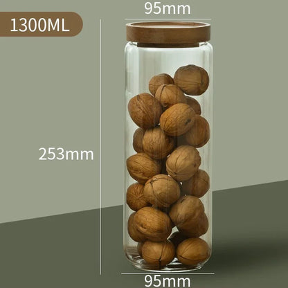 Wood Lid Glass Airtight Canister Kitchen Storage Bottles Jars Food Container Grains Tea Coffee Beans Grains Candy Jar Containers