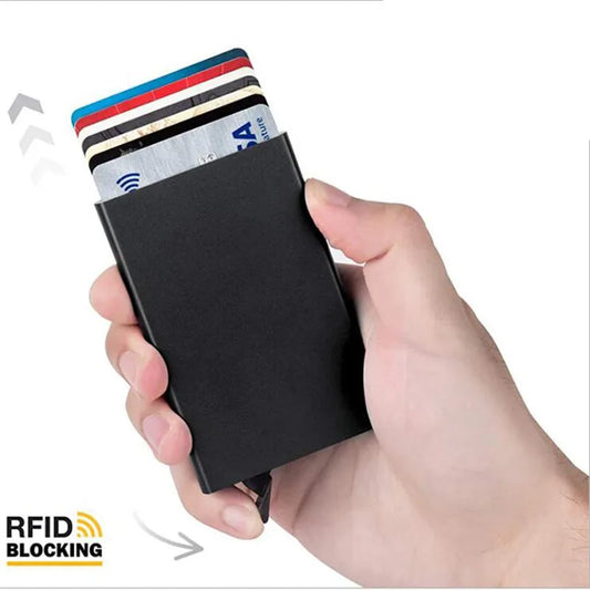 RFID Metal Pop-Up Card Holder Wallet – Slim Minimalist Small Black Unisex